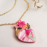 Anatomical Heart Pendant Necklace - Pink