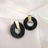 Circle Studs - Black Glitter