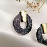 Circle Studs - Black Glitter