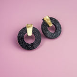 Circle Studs - Black Glitter
