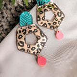 Leopard Earrings - Teal Pink
