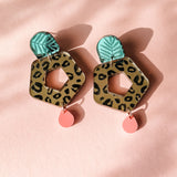 Leopard Earrings - Teal Pink