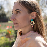 Leopard Earrings - Teal Pink