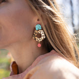 Leopard Earrings - Teal Pink